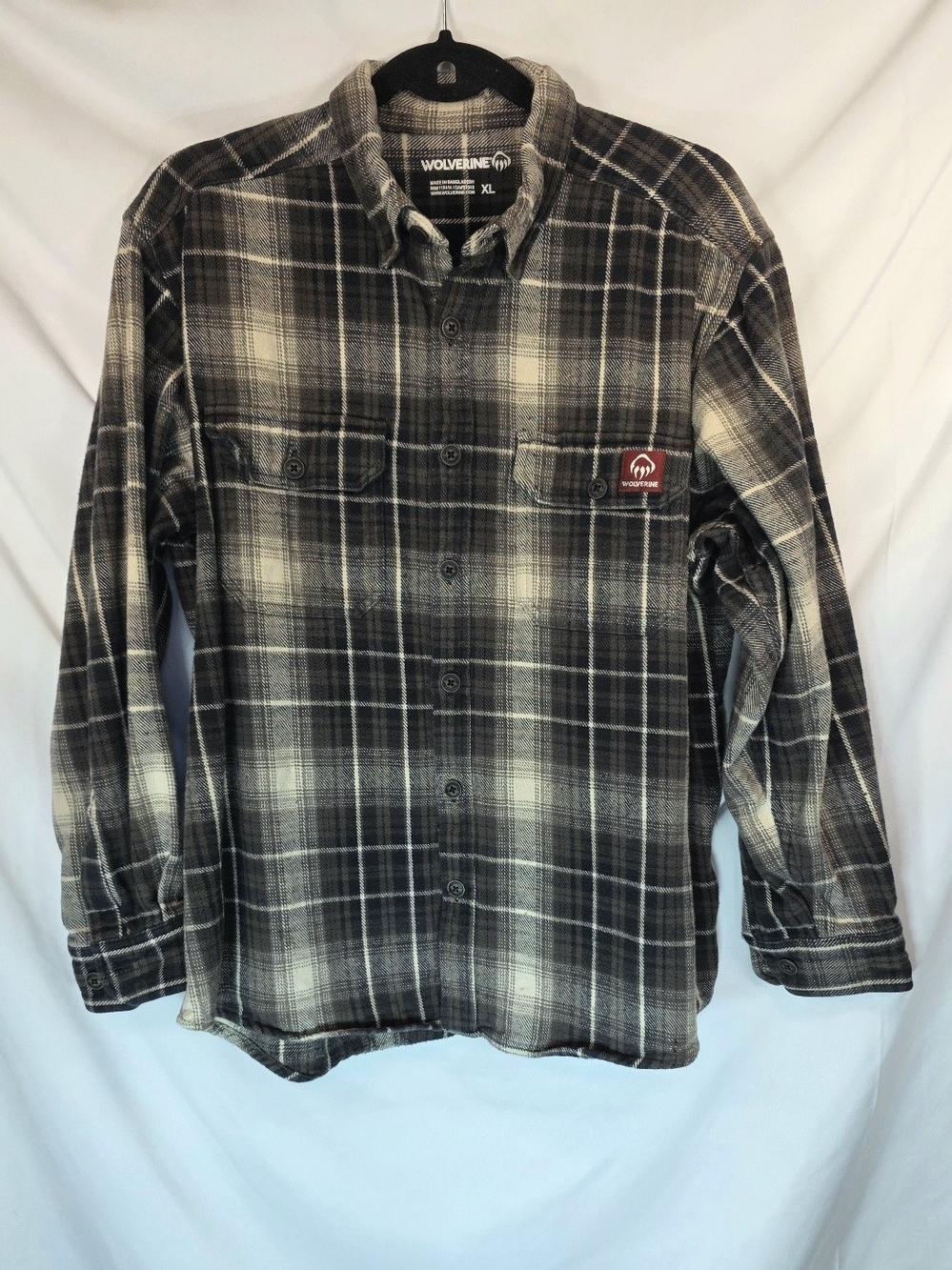 Wolverine Heavyweight Flannel Shirt Mens XL Greystone Plaid Workwear Gorpcore
